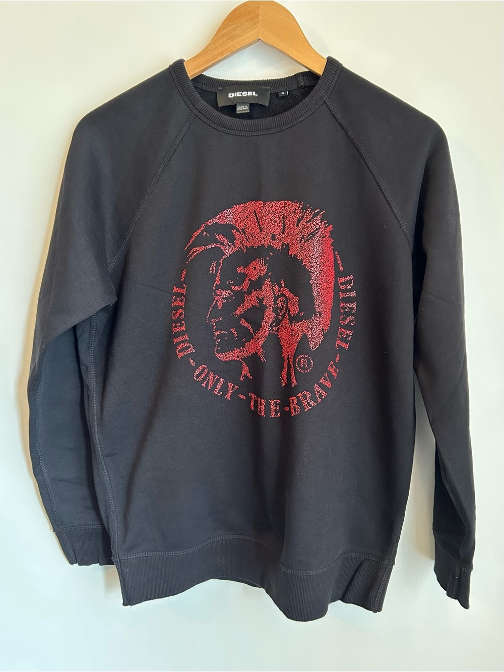 Diesel Only The Brave Mohawk Logo Crewneck Sweatshirt Black Red Men's Small S